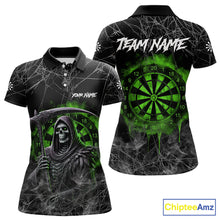 Load image into Gallery viewer, Black And Green Smoke Grim Reaper Funny Dart Shirts For Women Custom Dart Jerseys, Darts Clothing TDM5486