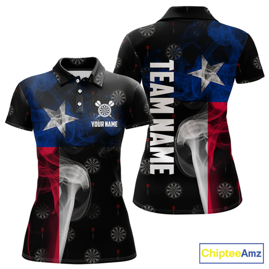 Personalized Texas Flag Smoke Darts Polo & Quarter Zip For Women Custom Texas Darts Team Jersey TDM5487