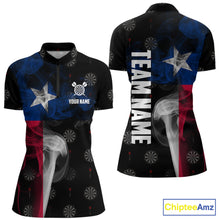 Load image into Gallery viewer, Personalized Texas Flag Smoke Darts Polo &amp; Quarter Zip For Women Custom Texas Darts Team Jersey TDM5487
