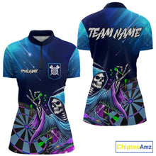 Load image into Gallery viewer, Funny Grim Reaper Blue Purple Galaxy Dart Shirts With Pocket Option For Women TDM5490