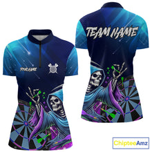 Load image into Gallery viewer, Funny Grim Reaper Blue Purple Galaxy Dart Shirts With Pocket Option For Women TDM5490