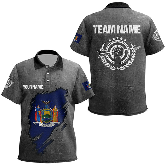 Personalized Grunge New York Archery kid Polo Shirts, Custom New York Flag Shirts For Archers TDM0930