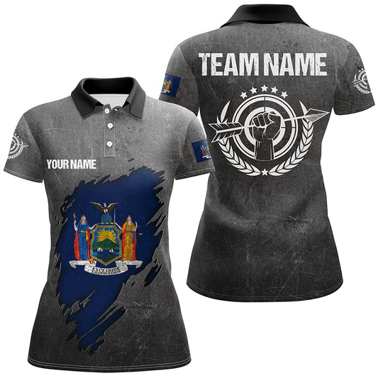 Personalized Grunge New York Archery Women Polo Shirts, Custom New York Flag Shirts For Archers TDM0930