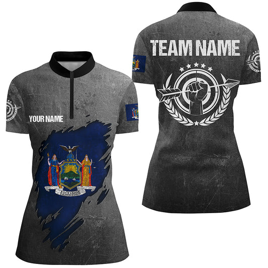 Customized Grunge New York Archery Women Quarter-Zip Shirts, New York Flag Shirts For Archer TDM0930