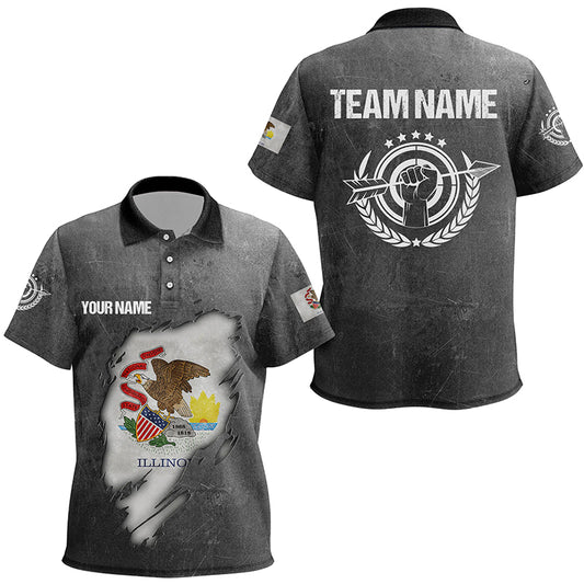 Personalized Grunge Illinois Archery Kid Polo Shirts, Custom Illinois Flag Shirts For Archers TDM0932