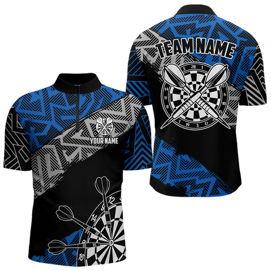 Custom Darts Shirts For Men Personalized Zig-Zag Pattern Dart Jerseys, Cool Dart Shirts |Blue TDM3445