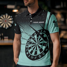 Load image into Gallery viewer, Personalized Grunge Turquoise Darts Polo &amp; Quarter Zip Custom Dart Shirts For Men Darts Team Jersey TDM3446