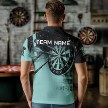 Load image into Gallery viewer, Personalized Grunge Turquoise Darts Polo &amp; Quarter Zip Custom Dart Shirts For Men Darts Team Jersey TDM3446