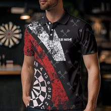 Load image into Gallery viewer, Black And Red Grunge Darts Polo &amp; Quarter Zip Custom Darts Shirts For Men, Best Darts Team Jerseys TDM3447