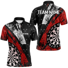 Load image into Gallery viewer, Black And Red Grunge Darts Polo &amp; Quarter Zip Custom Darts Shirts For Men, Best Darts Team Jerseys TDM3447