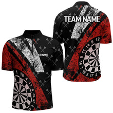 Load image into Gallery viewer, Black And Red Grunge Darts Polo &amp; Quarter Zip Custom Darts Shirts For Men, Best Darts Team Jerseys TDM3447