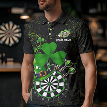 Load image into Gallery viewer, Luckiest Green Shamrock Black Grunge Dart Shirts For Men Custom St Patrick Day Dart Team Jerseys TDM3591