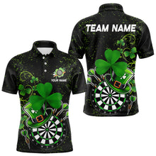 Load image into Gallery viewer, Luckiest Green Shamrock Black Grunge Dart Shirts For Men Custom St Patrick Day Dart Team Jerseys TDM3591
