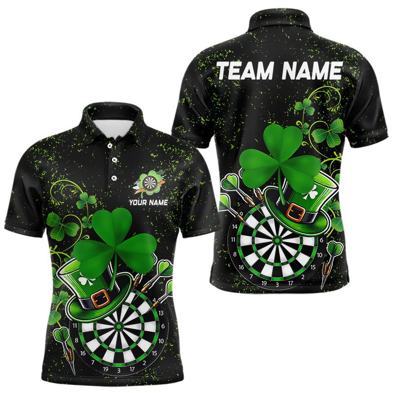 Luckiest Green Shamrock Black Grunge Dart Shirts For Men Custom St Patrick Day Dart Team Jerseys TDM3591