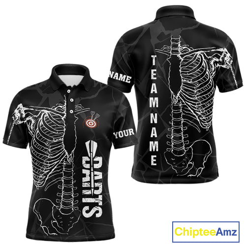 White Skeleton Custom Black Grunge Darts Polo & 1/4 Zip, Funny Dart Shirts For Men Dart Jerseys TDM3746