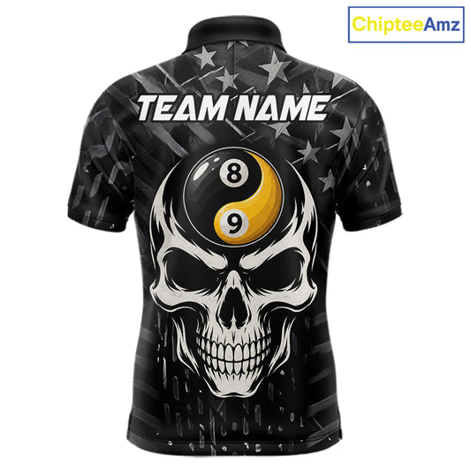 Black US Flag Skull Yin And Yang Custom Billiard Shirts For Men, 8 Ball & 9 Ball Pool Team Jersey TDM6531