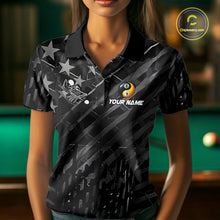 Load image into Gallery viewer, Black US Flag Skull Yin And Yang Custom Billiard Shirts For Women, 8 Ball &amp; 9 Ball Pool Team Jersey TDM6531