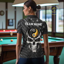 Load image into Gallery viewer, Black US Flag Skull Yin And Yang Custom Billiard Shirts For Women, 8 Ball &amp; 9 Ball Pool Team Jersey TDM6531