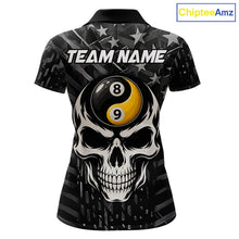 Load image into Gallery viewer, Black US Flag Skull Yin And Yang Custom Billiard Shirts For Women, 8 Ball &amp; 9 Ball Pool Team Jersey TDM6531