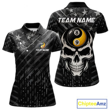 Load image into Gallery viewer, Black US Flag Skull Yin And Yang Custom Billiard Shirts For Women, 8 Ball &amp; 9 Ball Pool Team Jersey TDM6531