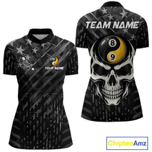 Load image into Gallery viewer, Black US Flag Skull Yin And Yang Custom Billiard Shirts For Women, 8 Ball &amp; 9 Ball Pool Team Jersey TDM6531
