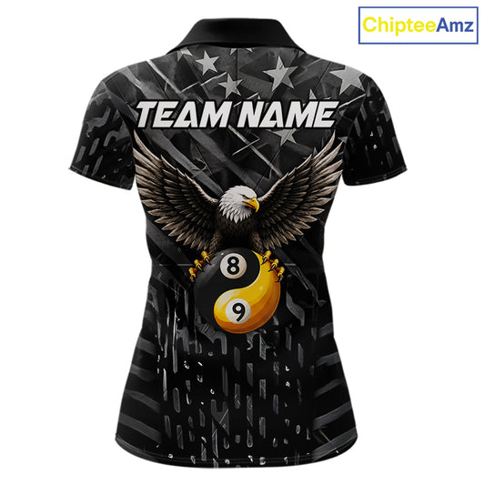 Black US Flag Yin And Yang Custom Eagle Billiard Shirts For Women, 8 Ball & 9 Ball Pool Team Jersey TDM6532