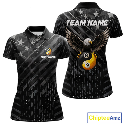 Black US Flag Yin And Yang Custom Eagle Billiard Shirts For Women, 8 Ball & 9 Ball Pool Team Jersey TDM6532