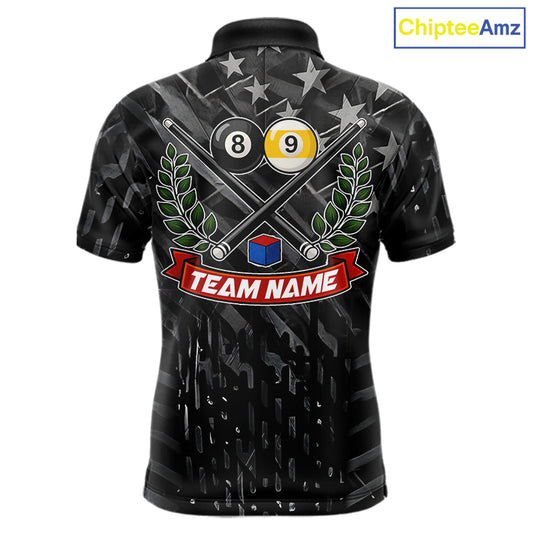 Black US Flag 8 Ball & 9 Ball Pool Billiard Shirt For Men Custom Billiard Team Jersey Polo, 1/4 Zip TDM6533