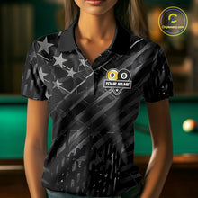 Load image into Gallery viewer, Black US Flag 8 Ball &amp; 9 Ball Pool Billiard Shirt For Women Custom Billiard Team Jersey Polo, 1/4 Zip TDM6533