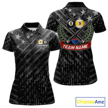 Load image into Gallery viewer, Black US Flag 8 Ball &amp; 9 Ball Pool Billiard Shirt For Women Custom Billiard Team Jersey Polo, 1/4 Zip TDM6533