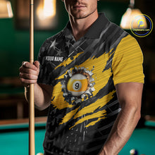 Load image into Gallery viewer, Yellow Black American Flag 9 Ball Pool Men's Billiard Shirt Custom Billiard Jersey Polo, 1/4 Zip TDM6534