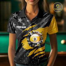 Load image into Gallery viewer, Yellow Black American Flag 9 Ball Pool Women's Billiard Shirt Custom Billiard Jersey Polo, 1/4 Zip TDM6534