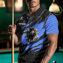 Load image into Gallery viewer, Black American Flag 8 Ball Billiard Shirt For Men Custom Billiard Team Jersey Polo &amp; 1/4 Zip |Blue TDM6536