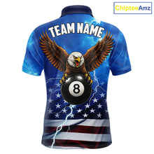 Load image into Gallery viewer, Blue Lightning American Flag Eagle Billiard Shirts For Men Custom 8 Ball Pool Jersey Polo, 1/4 Zip TDM6538