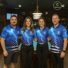 Load image into Gallery viewer, Blue Lightning American Flag Eagle Billiard Shirts For Men Custom 8 Ball Pool Jersey Polo, 1/4 Zip TDM6538
