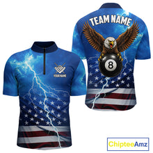 Load image into Gallery viewer, Blue Lightning American Flag Eagle Billiard Shirts For Men Custom 8 Ball Pool Jersey Polo, 1/4 Zip TDM6538