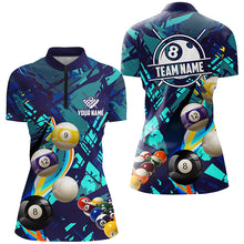 Load image into Gallery viewer, Personalized Blue Billiard Balls Women Polo And Quarter-Zip Shirts, Colorful Billiard Jerseys Shirts TDM2042
