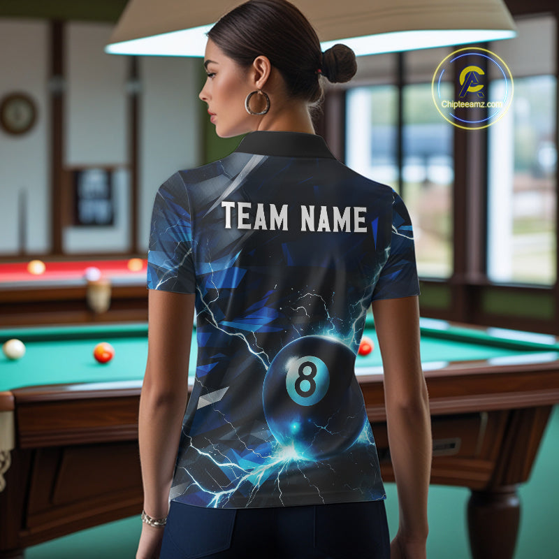 Blue 8 Ball Pool Thunder Lightning Billiard Shirt For Women Custom Billiard League Team Jerseys TDM4373