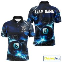 Load image into Gallery viewer, Blue 8 Ball Pool Thunder Lightning Billiard Shirt For Men Custom Billiard League Team Jerseys TDM4373