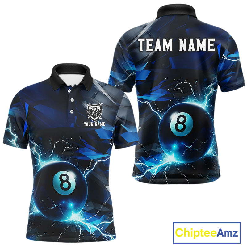 Blue 8 Ball Pool Thunder Lightning Billiard Shirt For Men Custom Billiard League Team Jerseys TDM4373