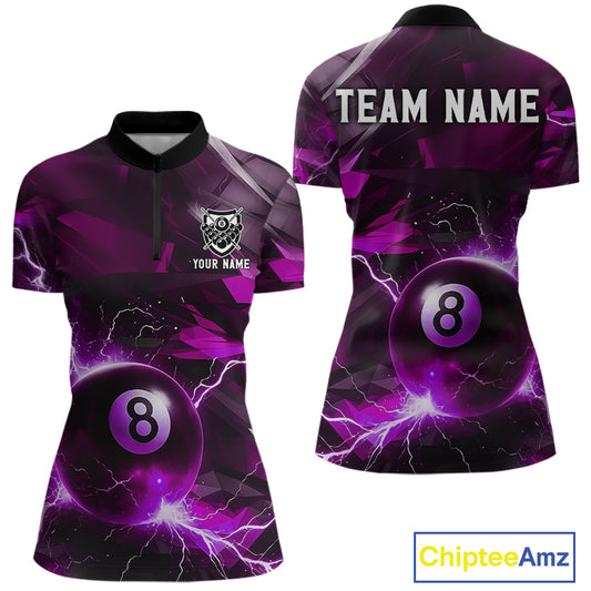 Purple 8 Ball Pool Thunder Lightning Billiard Shirt For Women Custom Billiard League Team Jerseys TDM4374