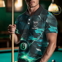 Load image into Gallery viewer, Turquoise 8 Ball Pool Thunder Lightning Billiard Shirt For Men Custom Billiard League Team Jerseys TDM4375
