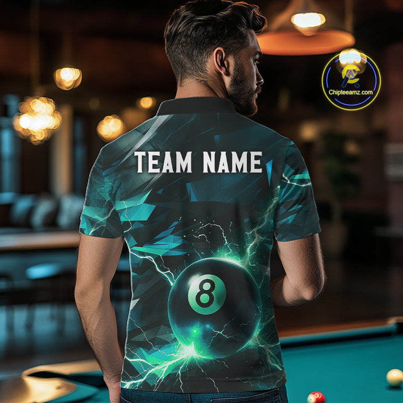 Turquoise 8 Ball Pool Thunder Lightning Billiard Shirt For Men Custom Billiard League Team Jerseys TDM4375