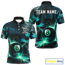 Load image into Gallery viewer, Turquoise 8 Ball Pool Thunder Lightning Billiard Shirt For Men Custom Billiard League Team Jerseys TDM4375