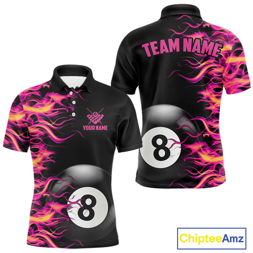 Pink Fire Flame 8 Ball Pool Billiard Shirt For Men Custom Billiard Team Jersey Polo & 1/4 Zip TDM4376