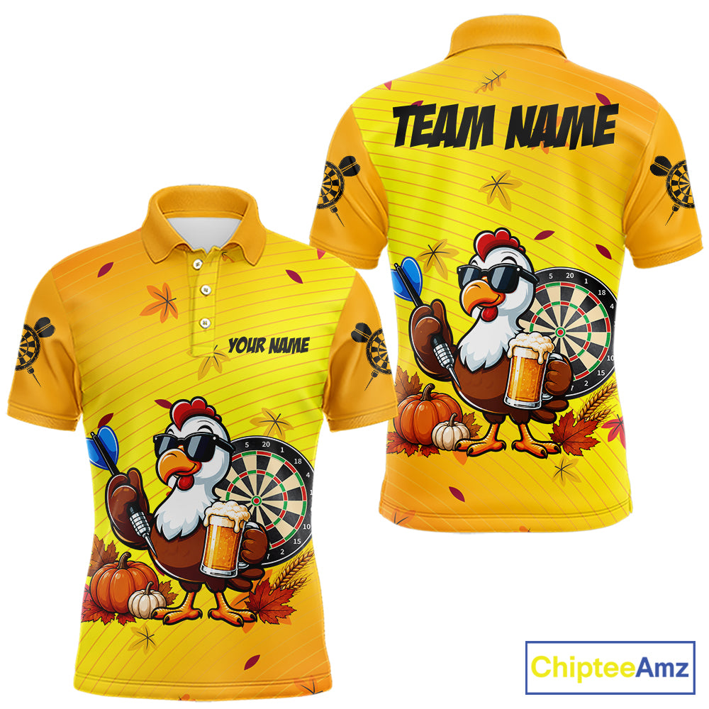 Yellow Funny Turkey Beer Darts Jersey For Men Custom Thanksgiving Shirts For Darts Players TDM7272