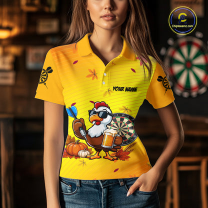 Yellow Funny Turkey Beer Darts Jersey For Women Custom Thanksgiving Shirts For Darts Players TDM7272