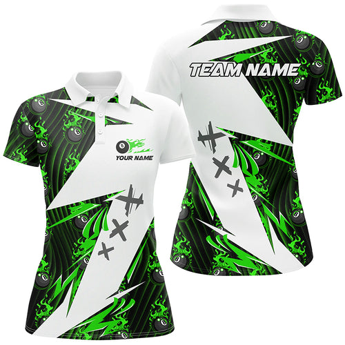 Green Billiard 8 Ball Flame Pattern Custom Pool Shirts For Women, Billiard Tournament Team Jerseys TDM2773