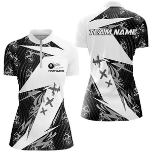 Black Billiard 8 Ball Flame Pattern Custom Pool Shirts For Women, Billiard Tournament Team Jerseys TDM2774