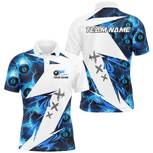 Blue Billiard 8 Ball Flame Lightning Pattern Custom Men Pool Shirt, Billiard Tournament Team Jersey TDM2775